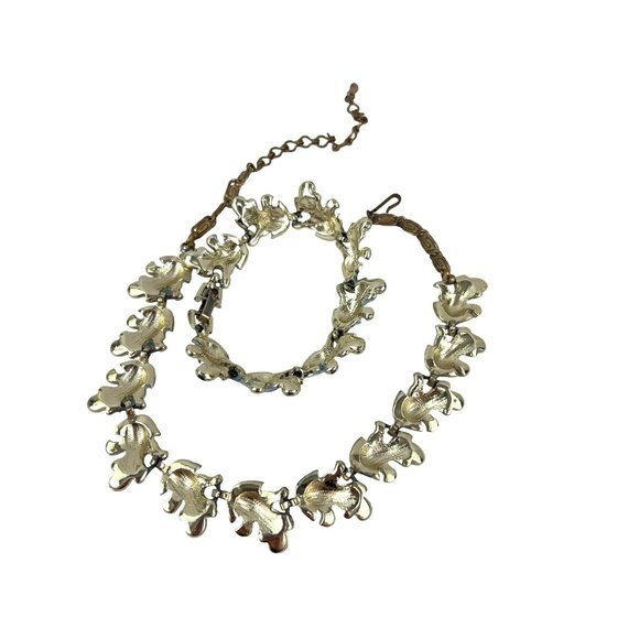 Retro Blue Leaf Enamel Necklace and Bracelet Set Parure 1950s - Picture 7 of 9